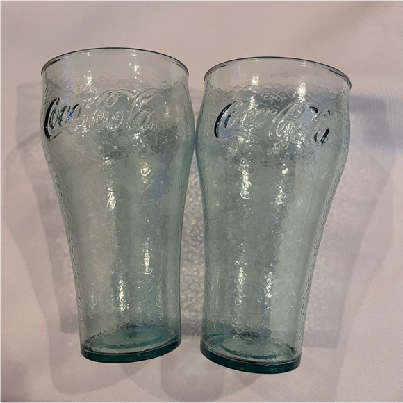 Vintage Pebbled Plastic Coca Cola Embossed Logo Glasses 6.5 Inch Tall Coke - Picture 16 of 16